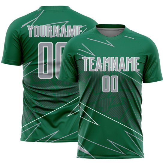 Custom Uniform Jersey Sports Sublimation Soccer Kelly Lines Gray-White Green Custom Uniform Jersey Sports Sublimation Soccer Kelly Lines Gray-White Green