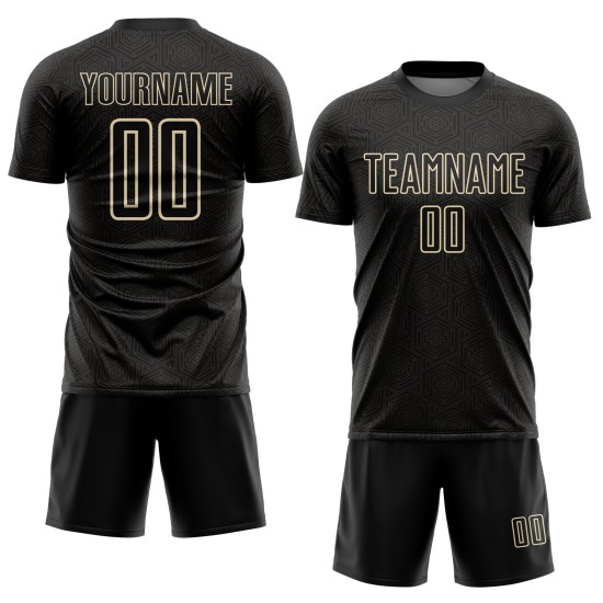 Sublimation Custom Geometric Black Soccer Jersey Shape Sports Uniform Cream Sublimation Custom Geometric Black Soccer Jersey Shape Sports Uniform Cream