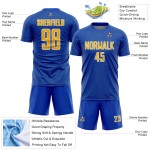 Soccer Jersey Geometric Uniform Shape Sublimation Sports Blue Thunder Yellow-White Custom Soccer Jersey Geometric Uniform Shape Sublimation Sports Blue Thunder Yellow-White Custom