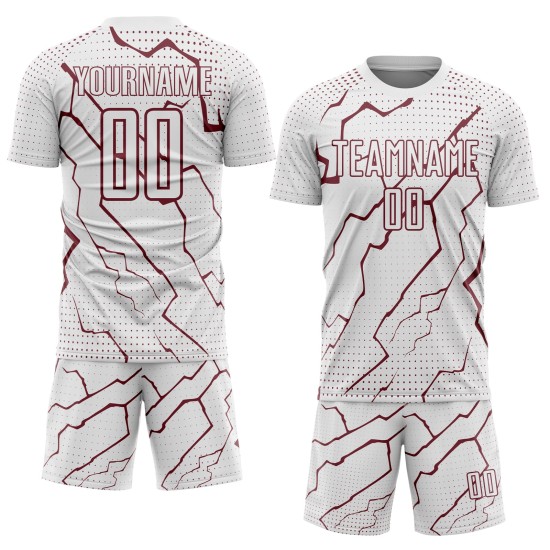 Sublimation Uniform Custom Sports Lightning White Soccer Jersey Burgundy Sublimation Uniform Custom Sports Lightning White Soccer Jersey Burgundy