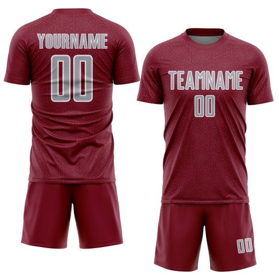 Sublimation Jersey Sports Geometric Crimson Gray-White Soccer Uniform Shape Custom Sublimation Jersey Sports Geometric Crimson Gray-White Soccer Uniform Shape Custom