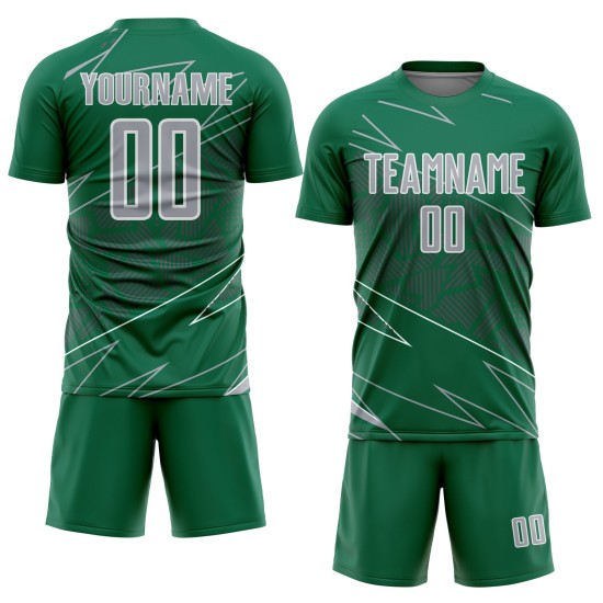 Custom Uniform Jersey Sports Sublimation Soccer Kelly Lines Gray-White Green Custom Uniform Jersey Sports Sublimation Soccer Kelly Lines Gray-White Green