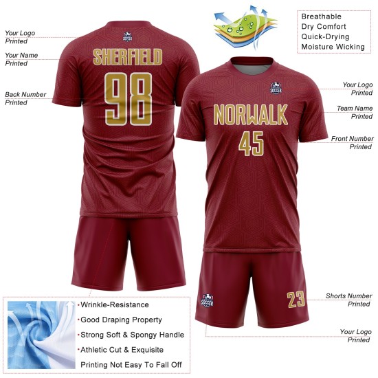 Jersey Custom Uniform Crimson Gold-White Soccer Sublimation Old Sports Geometric Shape Jersey Custom Uniform Crimson Gold-White Soccer Sublimation Old Sports Geometric Shape