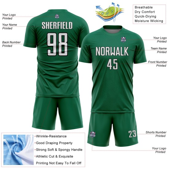 Jersey Shape Sublimation Uniform Green Geometric Soccer Kelly White-Black Custom Sports