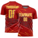 Red Sports Sublimation Jersey Uniform Lines Gold-White Soccer Custom Red Sports Sublimation Jersey Uniform Lines Gold-White Soccer Custom