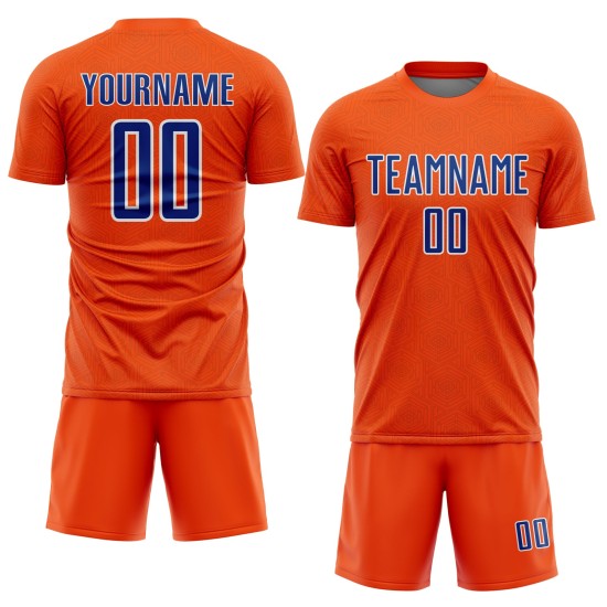 Custom Shape Uniform Sports Geometric Soccer Jersey Sublimation Orange Royal-White Custom Shape Uniform Sports Geometric Soccer Jersey Sublimation Orange Royal-White