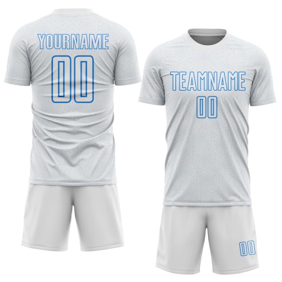 Soccer Jersey Shape Sublimation White Custom Sports Blue Geometric Uniform Powder Soccer Jersey Shape Sublimation White Custom Sports Blue Geometric Uniform Powder