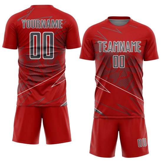 Red Jersey Steel Uniform Sports Sublimation Custom Soccer Lines Gray-White