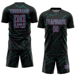 Jersey Soccer Sports Uniform Black Custom Teal-Pink Sublimation Lightning Jersey Soccer Sports Uniform Black Custom Teal-Pink Sublimation Lightning