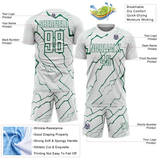Custom Lightning Green Sublimation Uniform Jersey Kelly Soccer Sports White