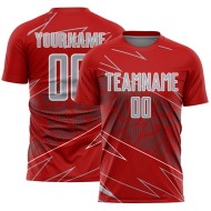 Jersey Uniform Sublimation Soccer Lines Red Custom Sports Gray-White