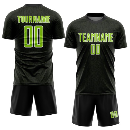 Sports Geometric Jersey Neon Shape Green-White Custom Soccer Uniform Sublimation Black Sports Geometric Jersey Neon Shape Green-White Custom Soccer Uniform Sublimation Black