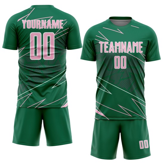 Uniform Sports Soccer Kelly Lines Sublimation Jersey Light Green Custom Pink-White Uniform Sports Soccer Kelly Lines Sublimation Jersey Light Green Custom Pink-White