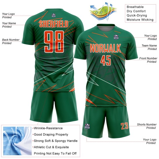 Lines Sublimation Jersey Custom Sports Orange-White Green Soccer Uniform Kelly Lines Sublimation Jersey Custom Sports Orange-White Green Soccer Uniform Kelly