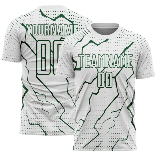 Custom Sublimation Soccer Jersey Lightning Sports Green White Uniform Custom Sublimation Soccer Jersey Lightning Sports Green White Uniform