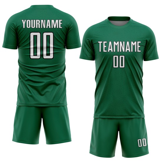 Jersey Shape Sublimation Uniform Green Geometric Soccer Kelly White-Black Custom Sports