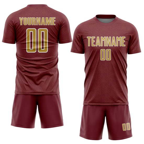 Soccer Sublimation Shape Burgundy Uniform Old Gold-White Custom Jersey Sports Geometric Soccer Sublimation Shape Burgundy Uniform Old Gold-White Custom Jersey Sports Geometric