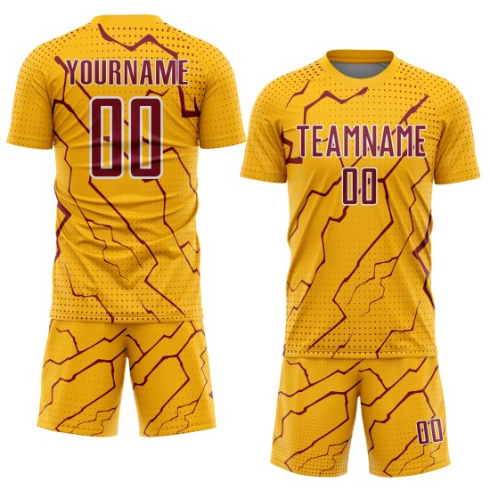 Sublimation Uniform Lightning Crimson-White Soccer Jersey Sports Gold Custom Sublimation Uniform Lightning Crimson-White Soccer Jersey Sports Gold Custom